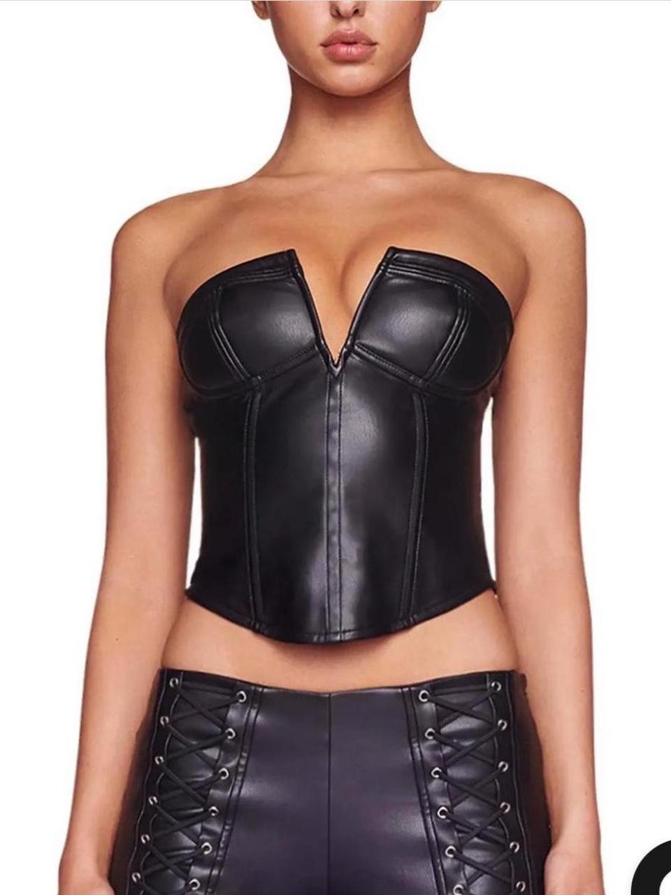 Nwt I.Am.Gia. Evanna Black Faux Leather Corset Top Women’s Medium